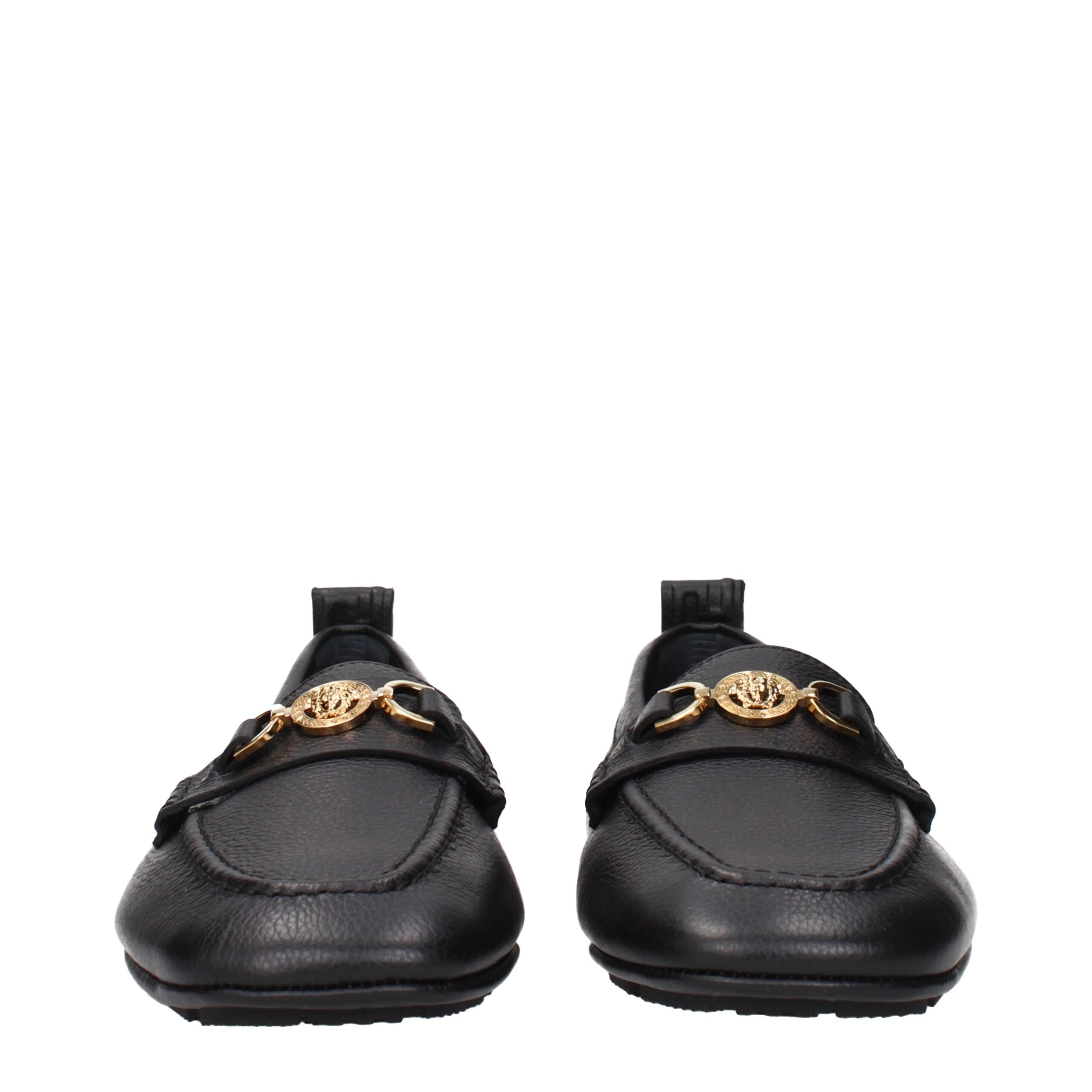 Versace Black Leather Slip-On Loafers