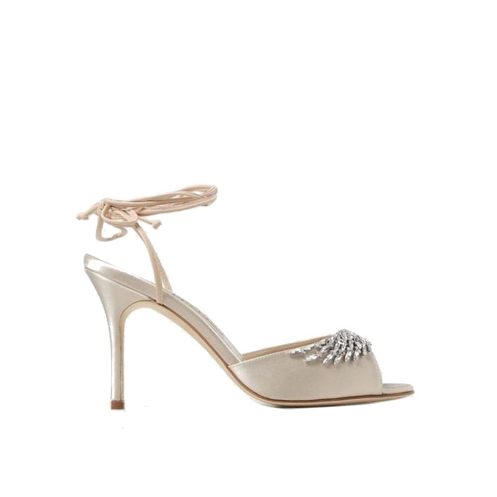 Manolo Blahnik Beige Silk Stiletto Heel Sandals