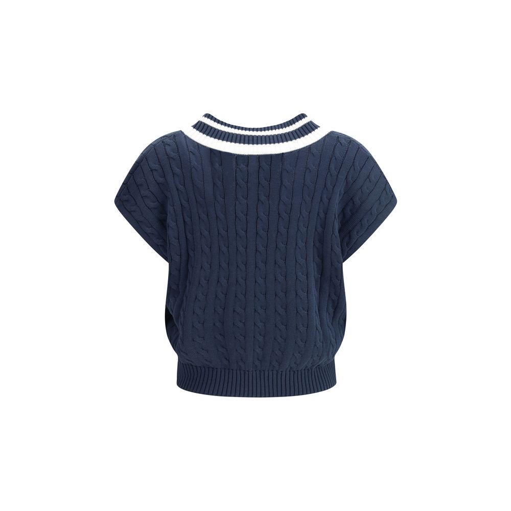 Brunello Cucinelli Blue Cotton Sleeveles Sweater