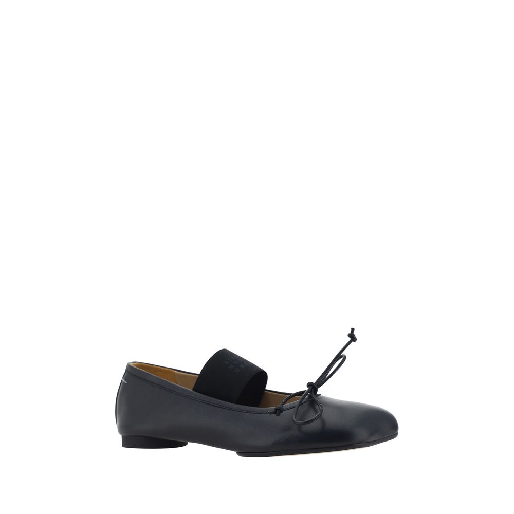 MM6 Black Calf Leather Bos Taurus Ballet Flats
