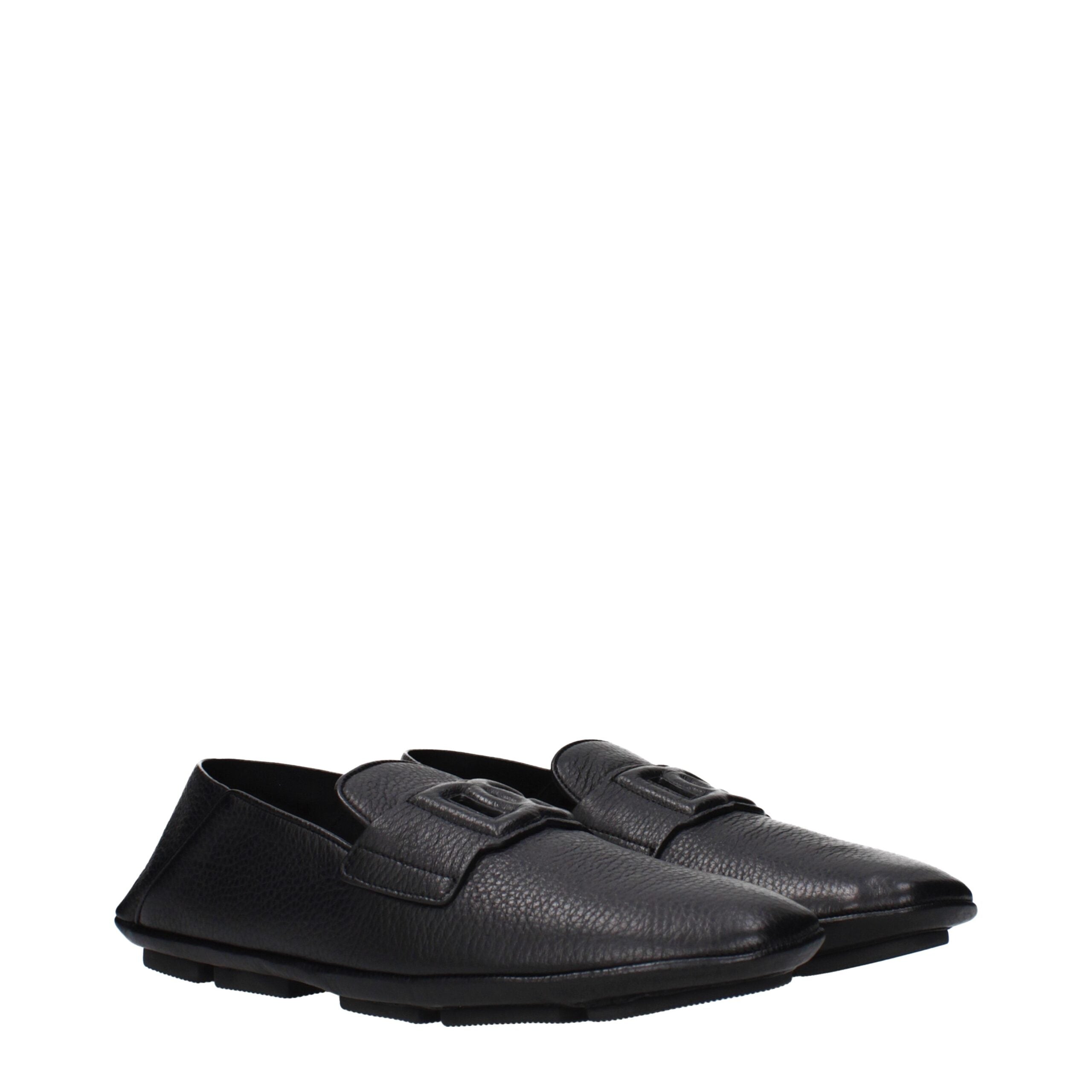 Dolce & Gabbana Black Leather Slip-On Loafers