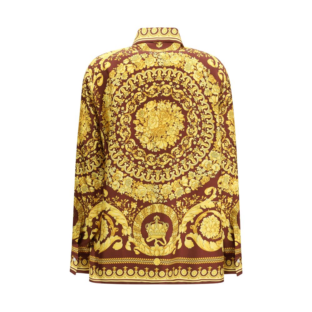 Versace Bordeaux Silk Pattern Shirt