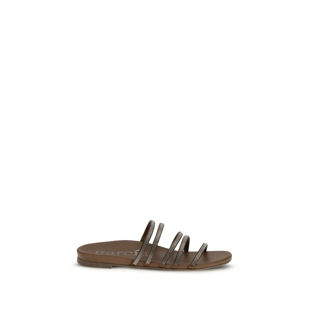 Pedro García Brown Calf Leather Bos Taurus Flat Sandals