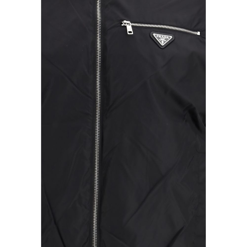 Prada Black Fleece Wool Full-Length Jacket