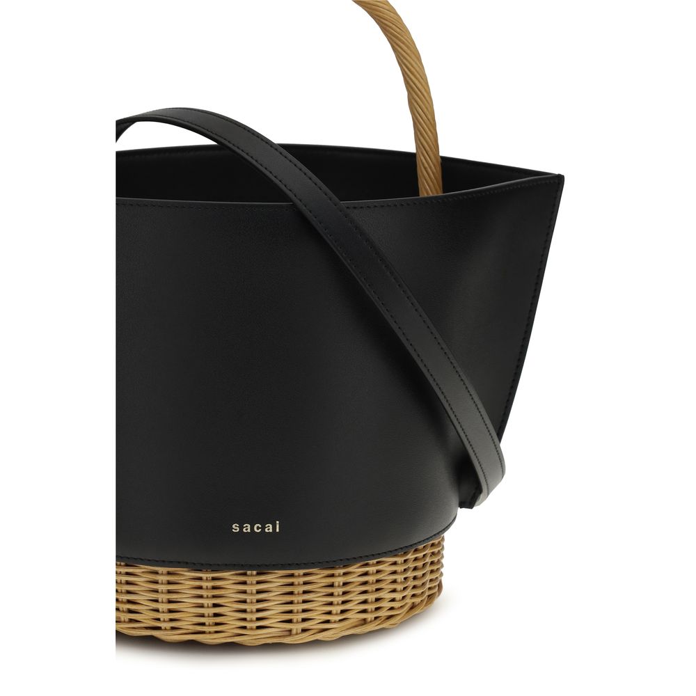 Sacai Black Calf Leather Bos Taurus Shoulder Bag
