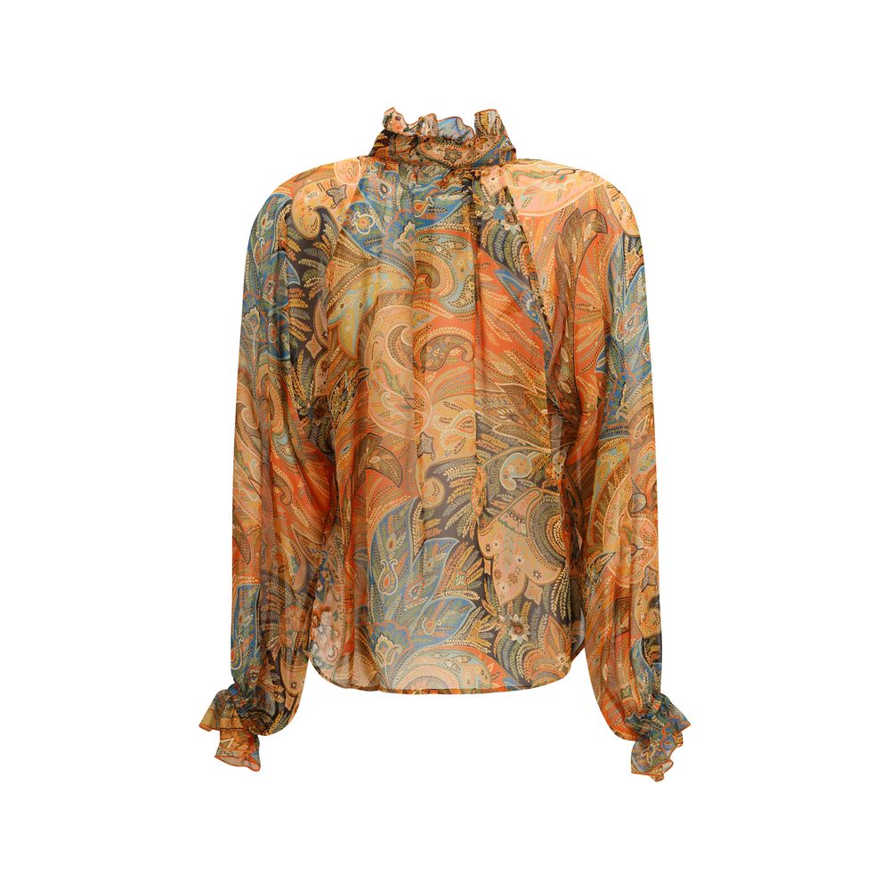 Etro Orange Silk Pattern Shirt