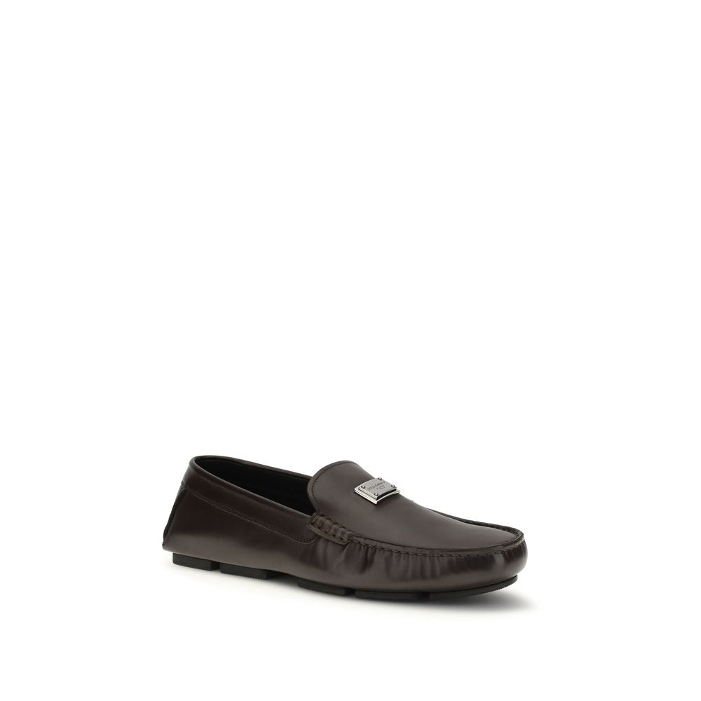 Dolce & Gabbana Brown Calf Leather Bos Taurus Slip-On Loafers