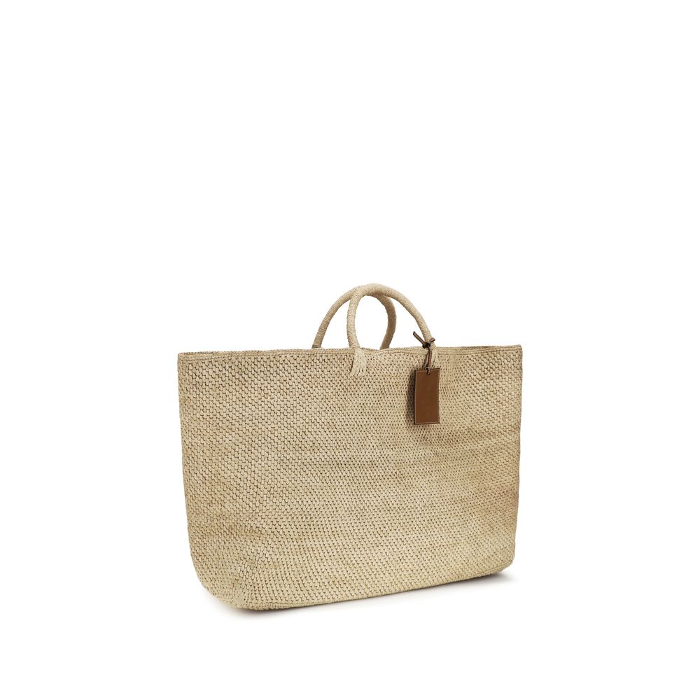 Manebi Beige Raffia Handbag