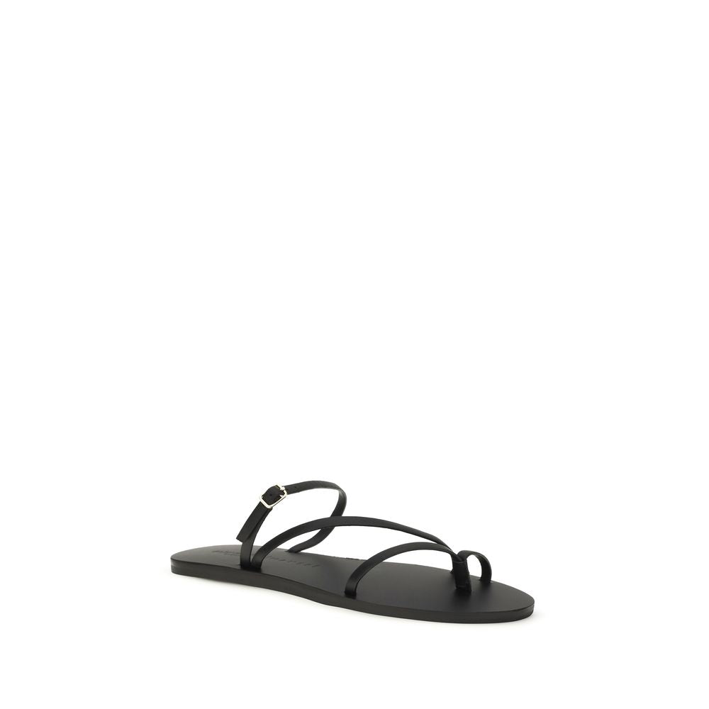 Manebi Black Calf Leather Bos Taurus Flat Sandals