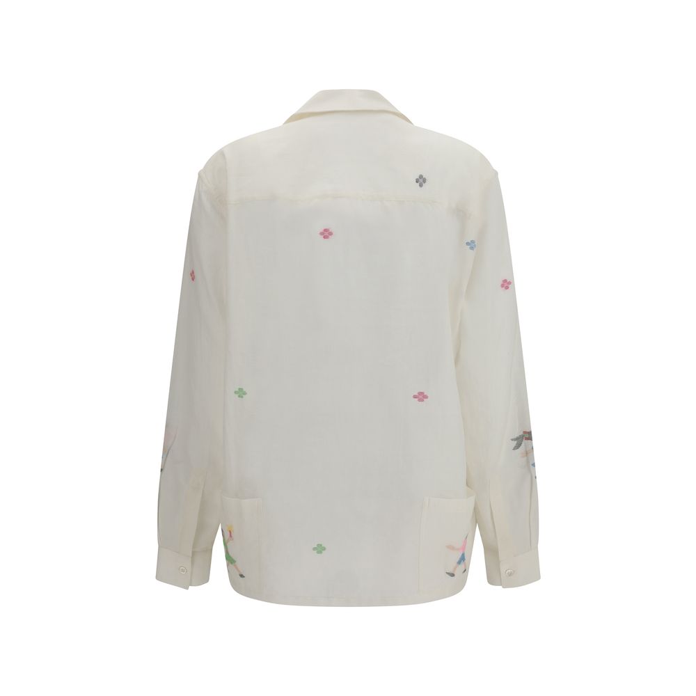 Baziszt White Cotton Pattern Shirt