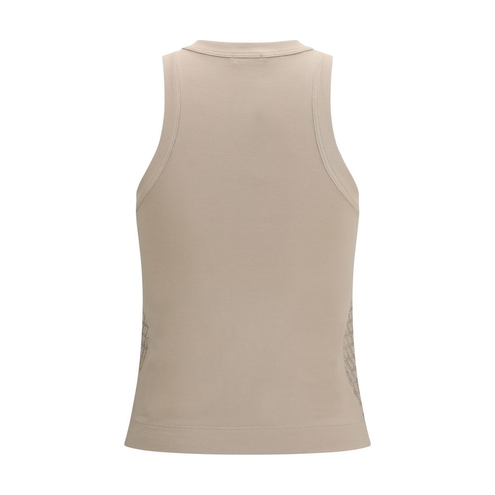 Brunello Cucinelli Beige Cotton Sleeveles T-Shirt
