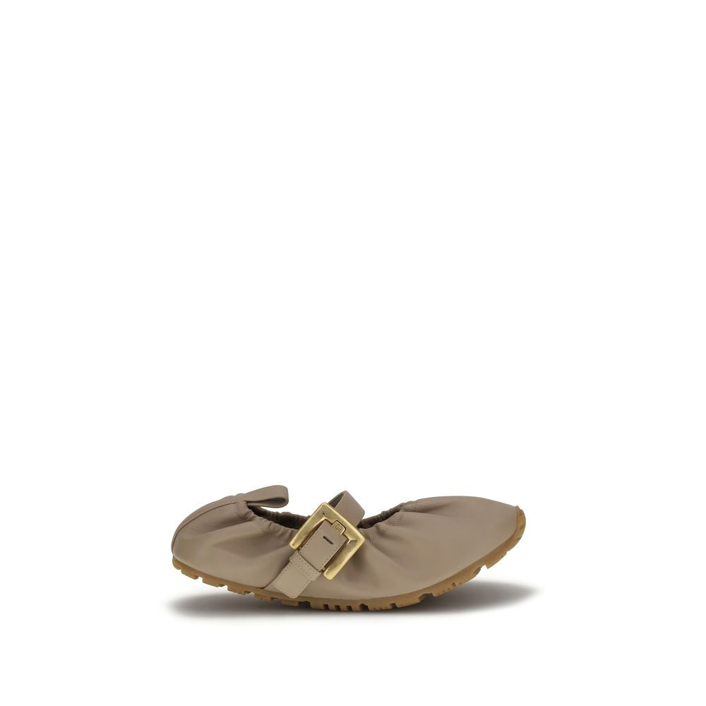 Balmain Beige Calf Leather Bos Taurus Ballet Flats