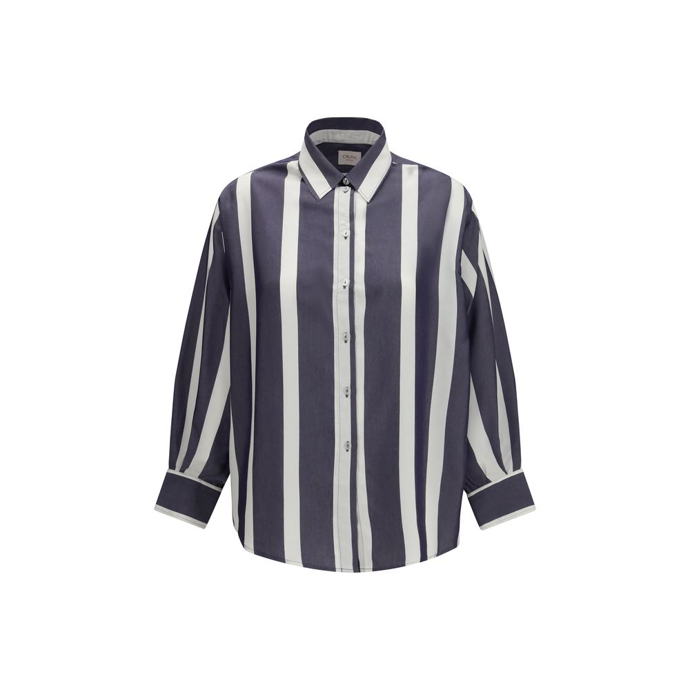 Cruna Blue Viscose Pattern Shirt
