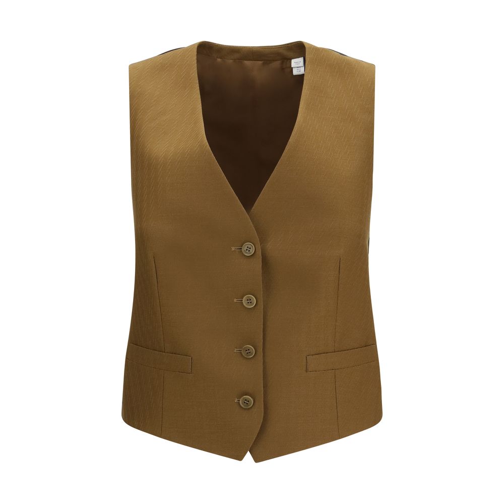 Burberry Brown Wool Oves Aries Sleveless Jacket