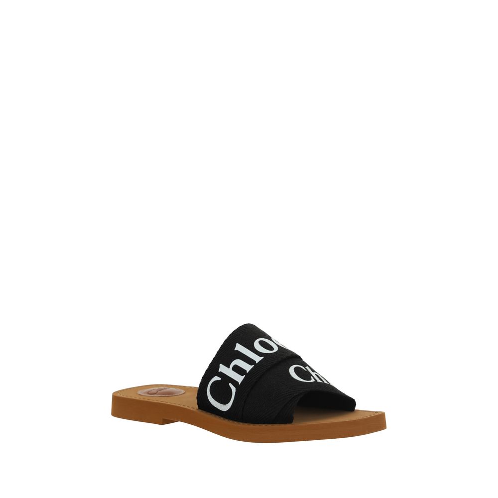 Chloé Black Linen Flat Sandals