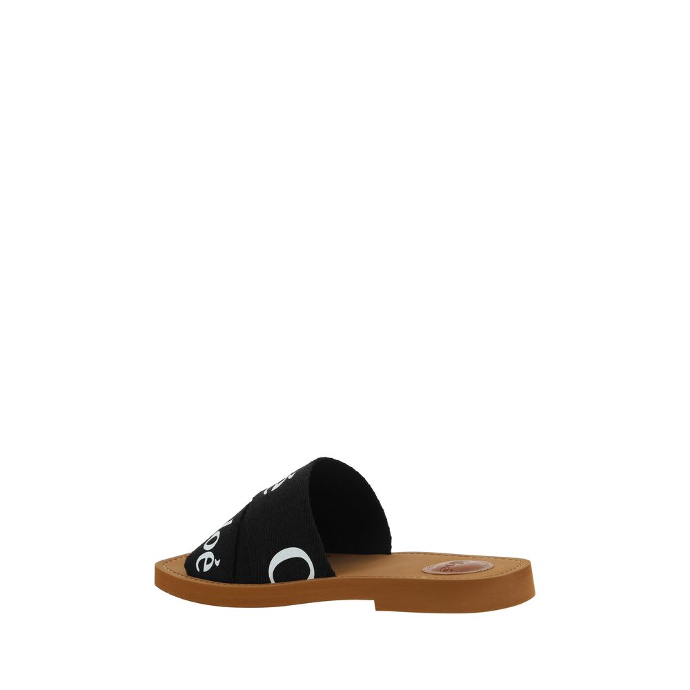 Chloé Black Linen Flat Sandals