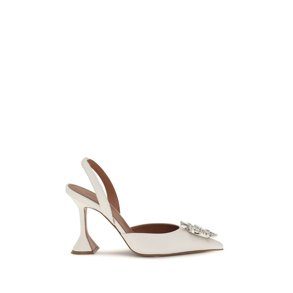 Amina Muaddi White Lamb Ovis Aries Aries High Heel Pumps
