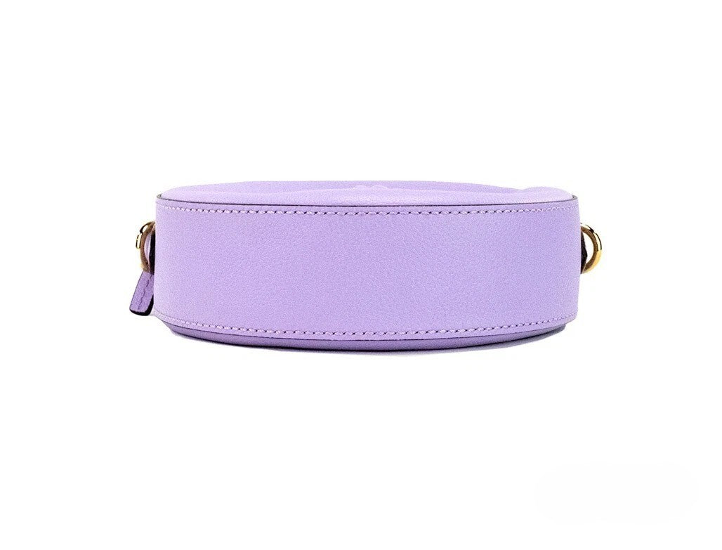 Versace Round Disco Lilac Pebbled Leather Camera Case Crossbody Bag Purse