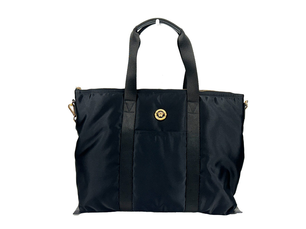 Versace Black Nylon Fabric La Medusa Shoulder Tote Bag
