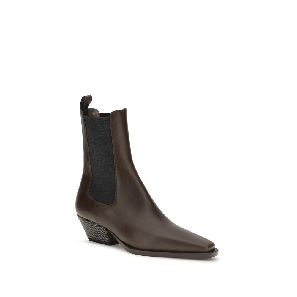 Brunello Cucinelli Brown Calf Leather Bos Taurus Ankle Boots