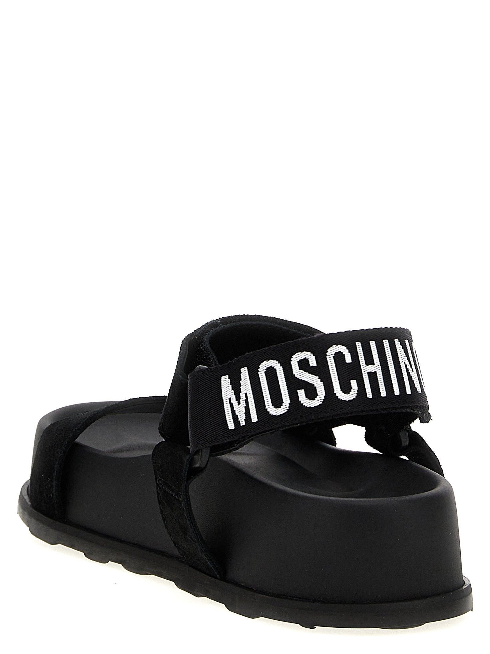 Moschino Black Calfskin Flat Sandals