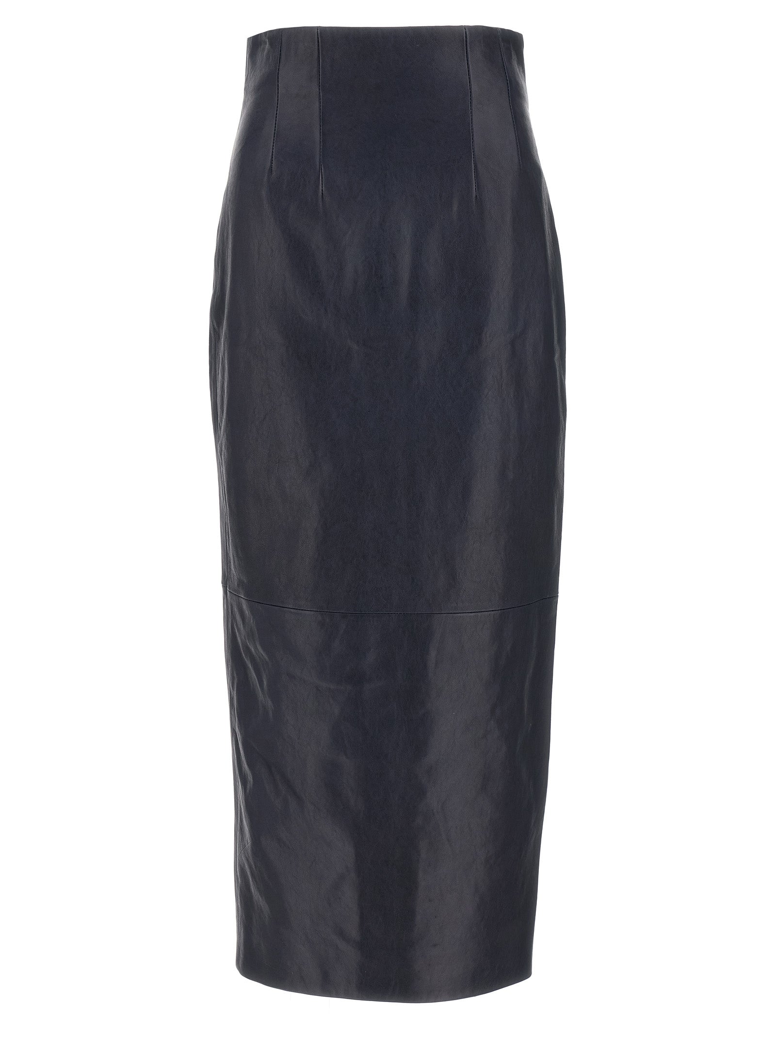 Khaite Blue Lamb Leather Midi Skirt
