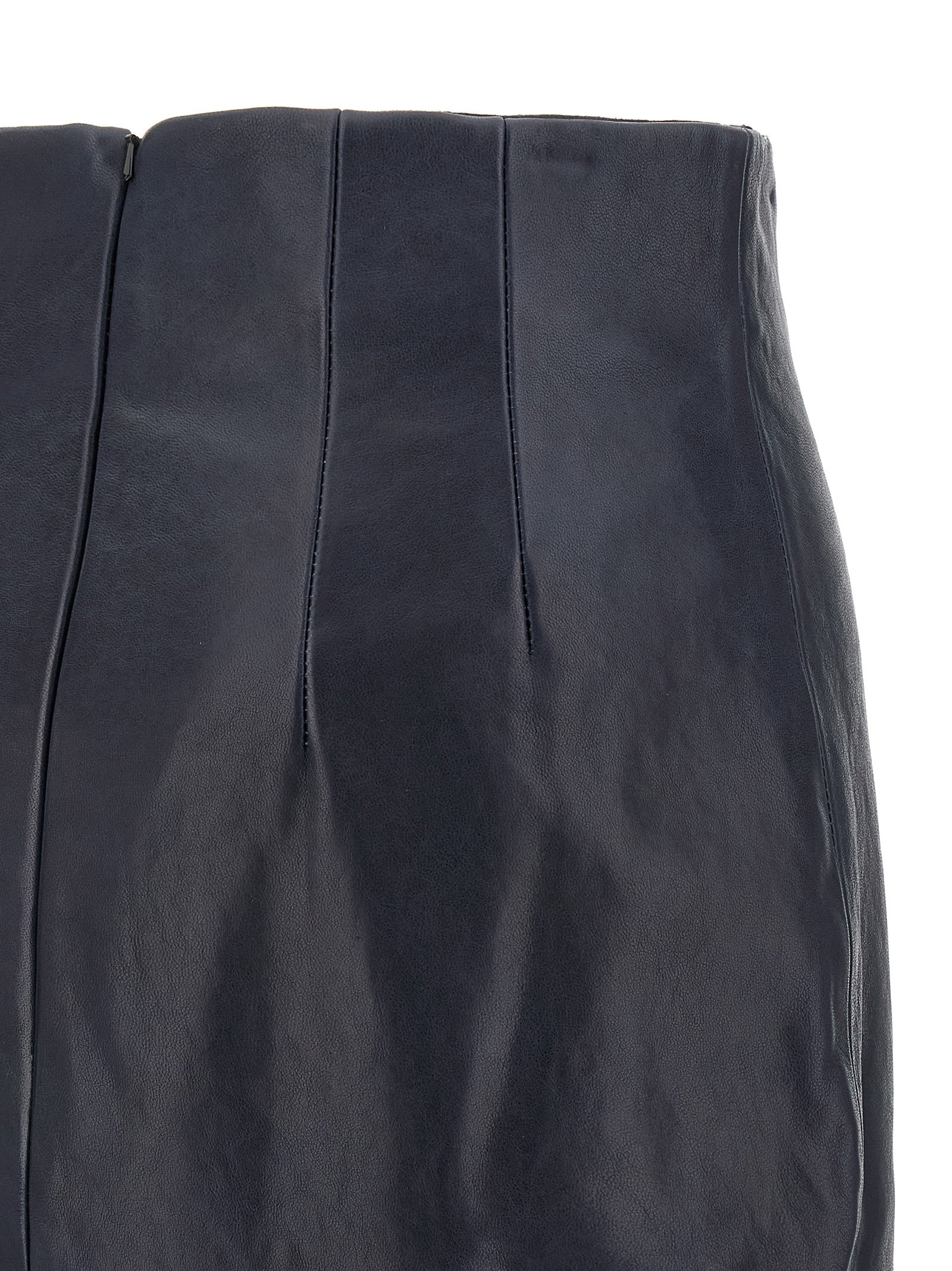 Khaite Blue Lamb Leather Midi Skirt