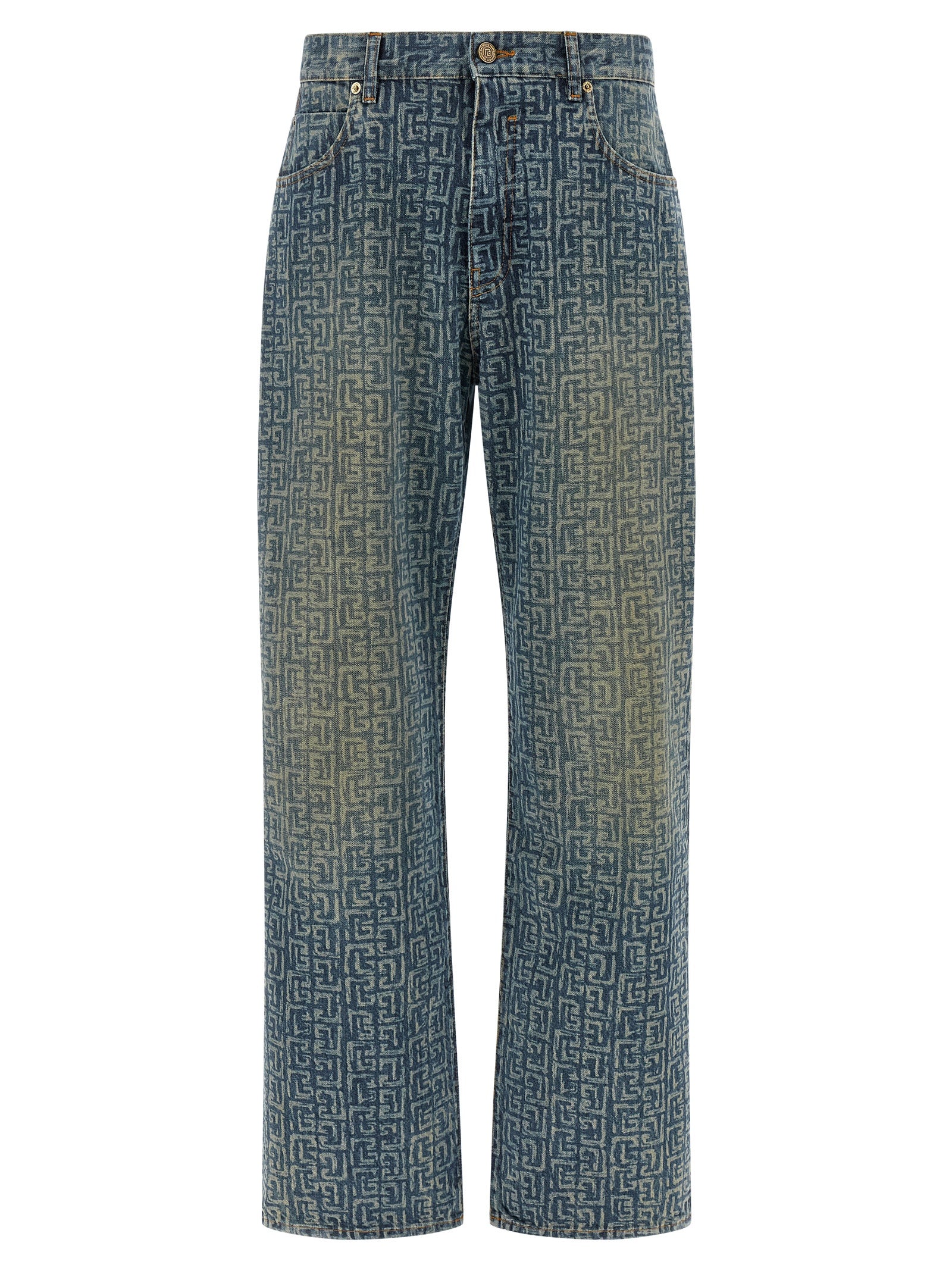 Balmain Blue Cotton Straight-Leg Jeans