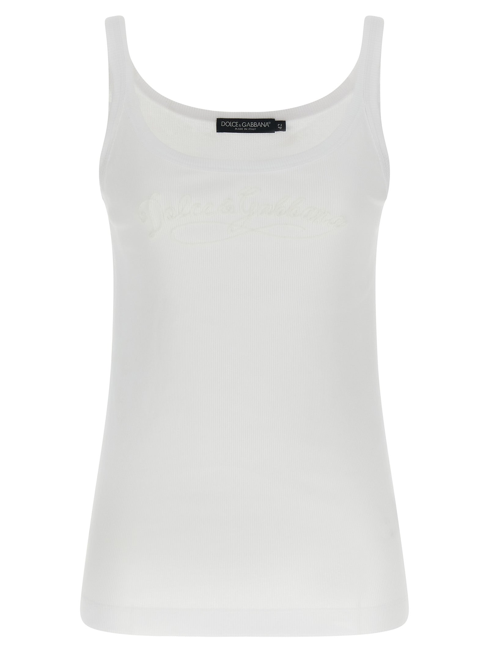 Dolce & Gabbana White Cotton Sleeveles T-Shirt