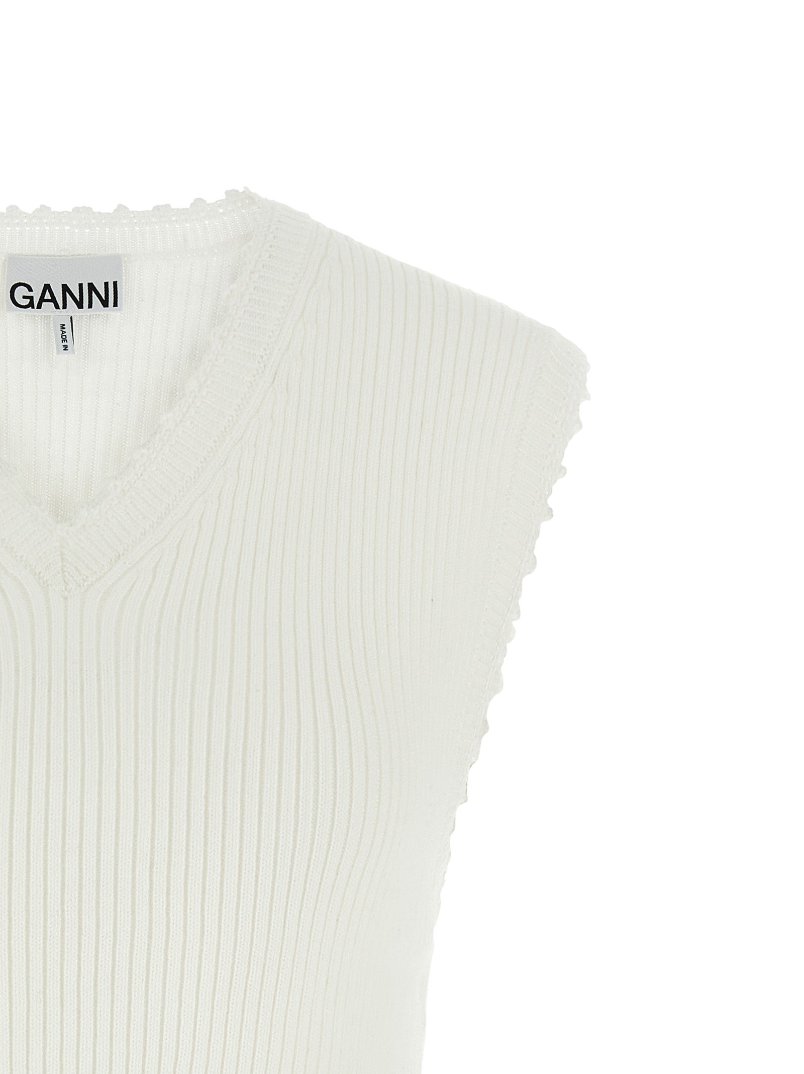 Ganni White Organic Cotton Sleeveless Jacket