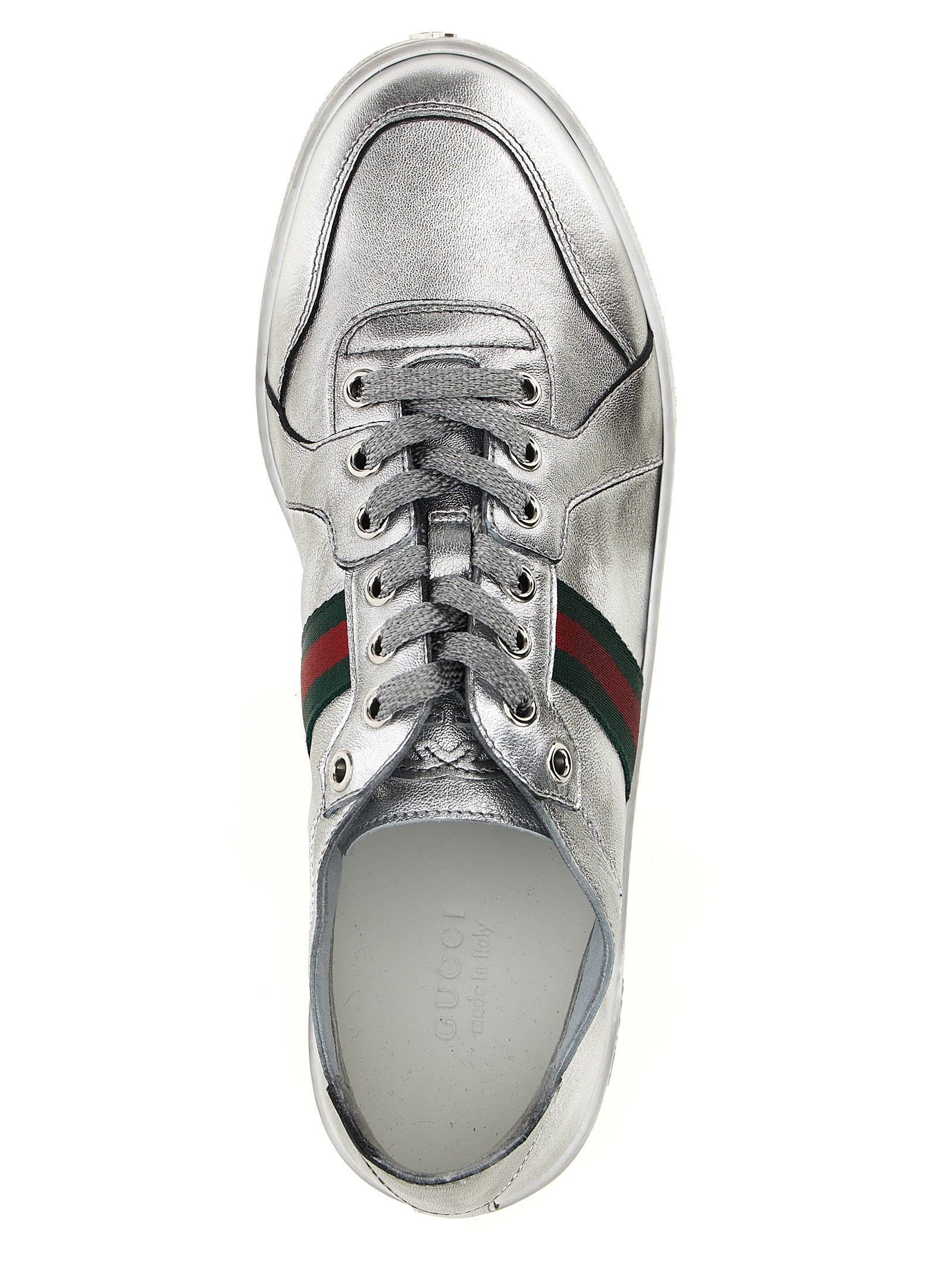 Gucci Silver Lamb Leather Low Top Sneakers