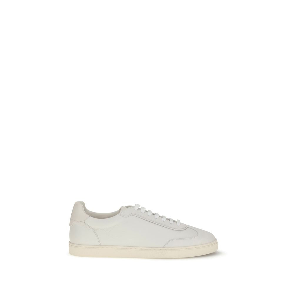 Brunello Cucinelli White Calf Leather Bos Taurus Low Top Sneakers