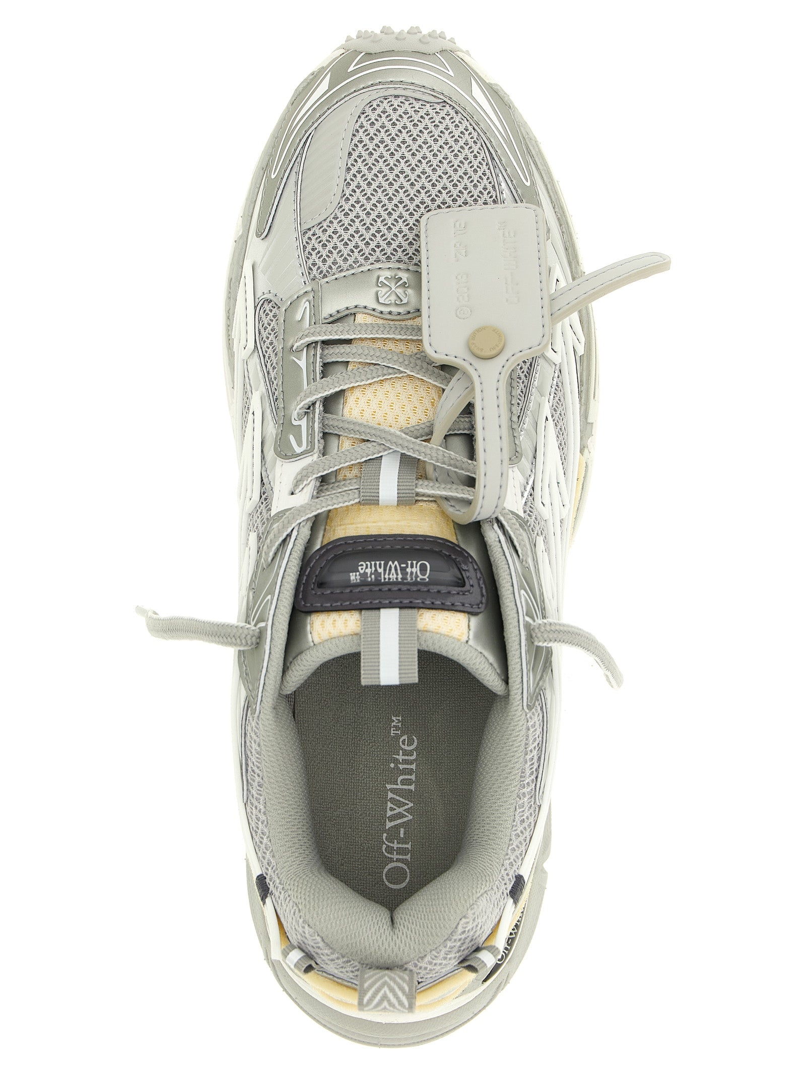Off-White Silver Polyester Athletic Sneakers