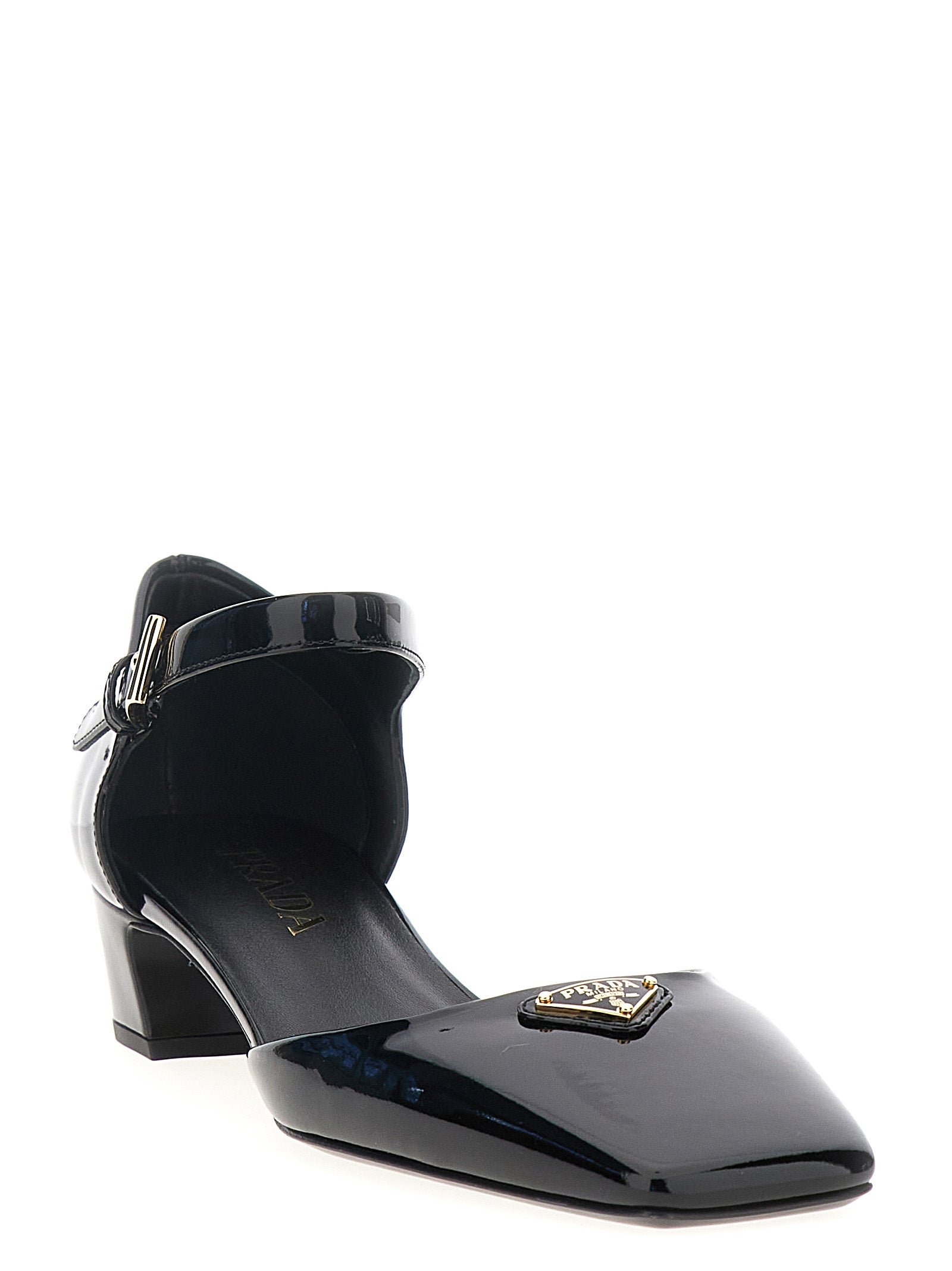 Prada Black Cowhide Mid Heel Pumps