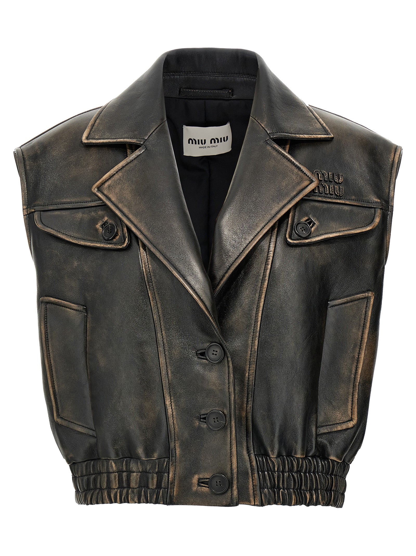 Miu Miu Brown Lamb Leather Sleeveless Jacket