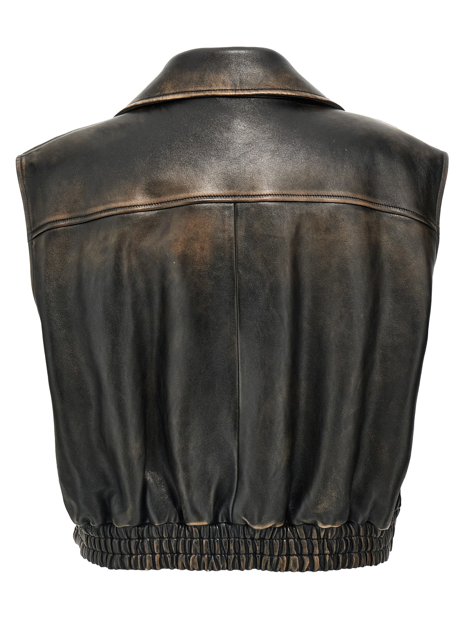 Miu Miu Brown Lamb Leather Sleeveless Jacket