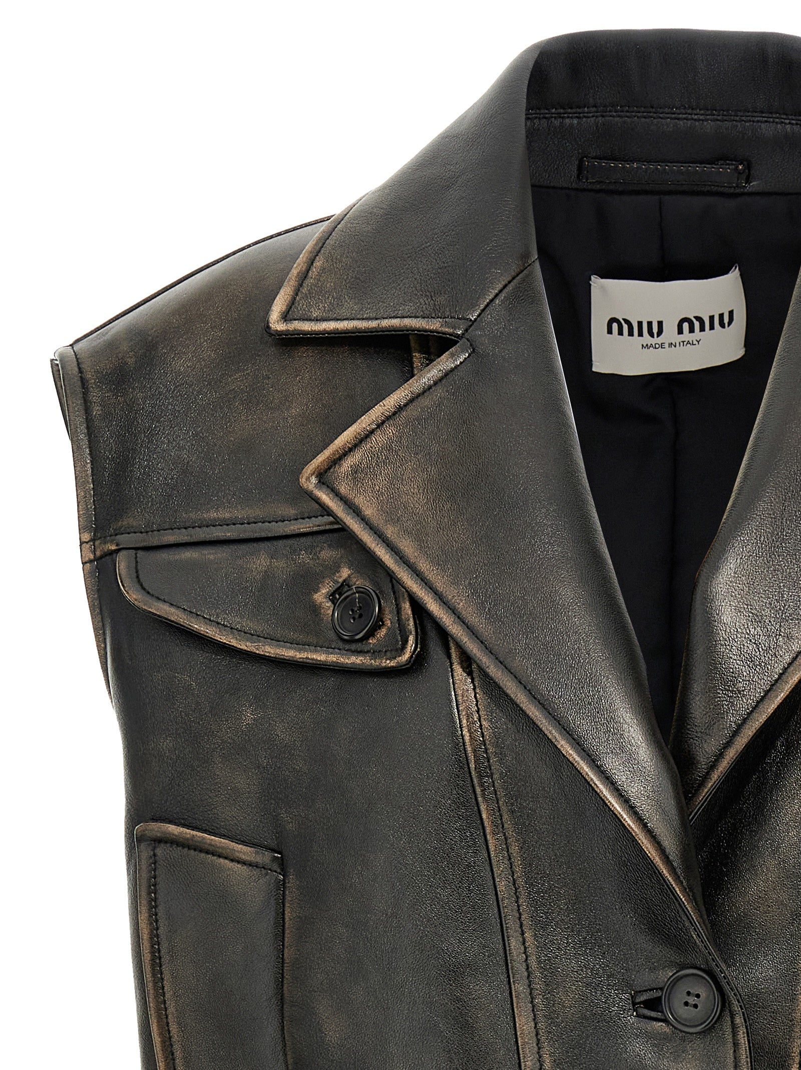 Miu Miu Brown Lamb Leather Sleeveless Jacket