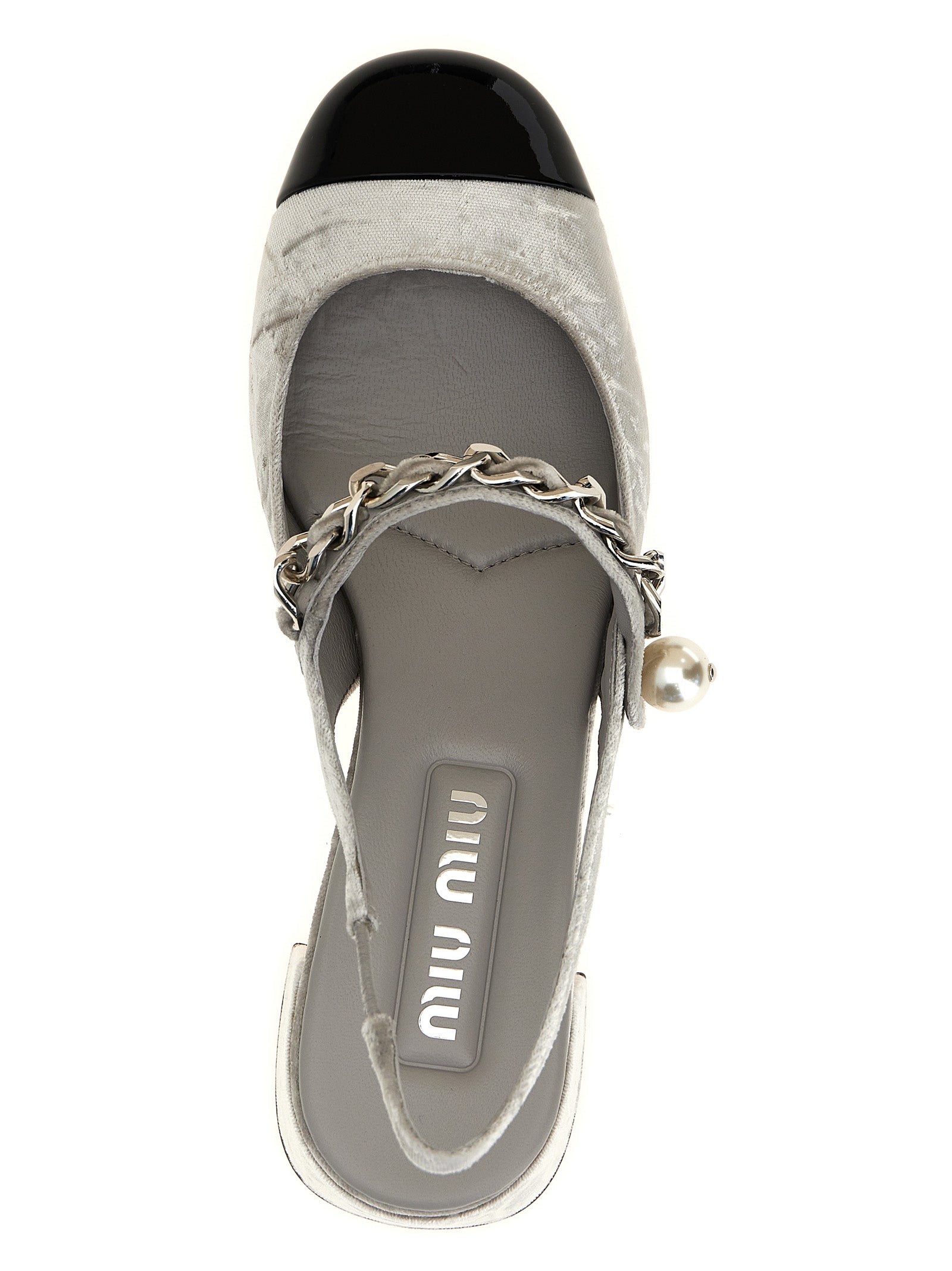 Miu Miu Silver Calfskin Mid Heel Pumps