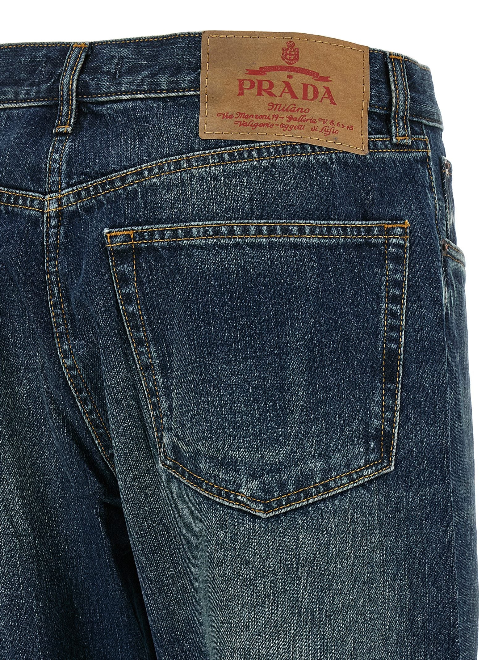 Prada Blue Cotton Straight-Leg Jeans