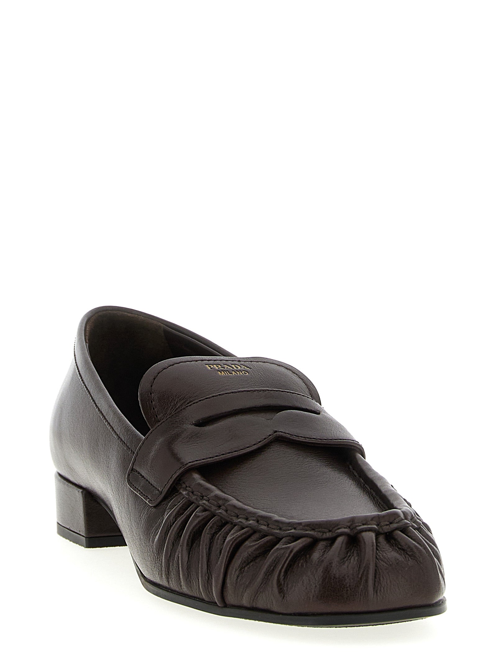 Prada Brown Buffalo Leather Slip-On Loafers