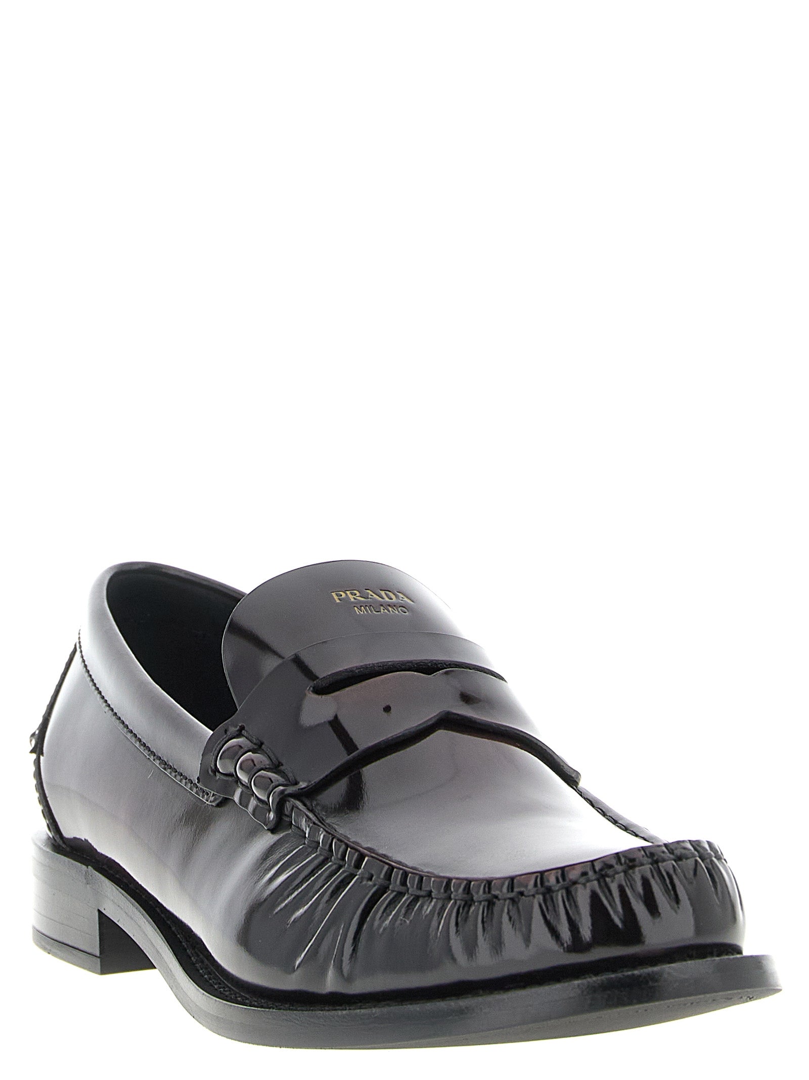 Prada Bordeaux Calfskin Slip-On Loafers