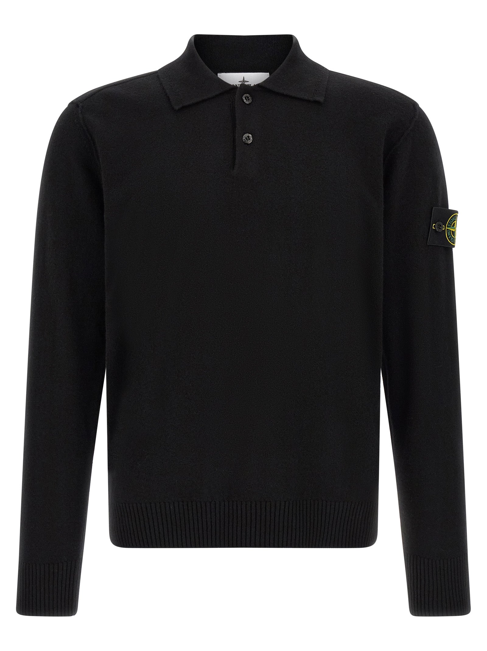 Stone Island Black Virgin Wool Polo Shirt