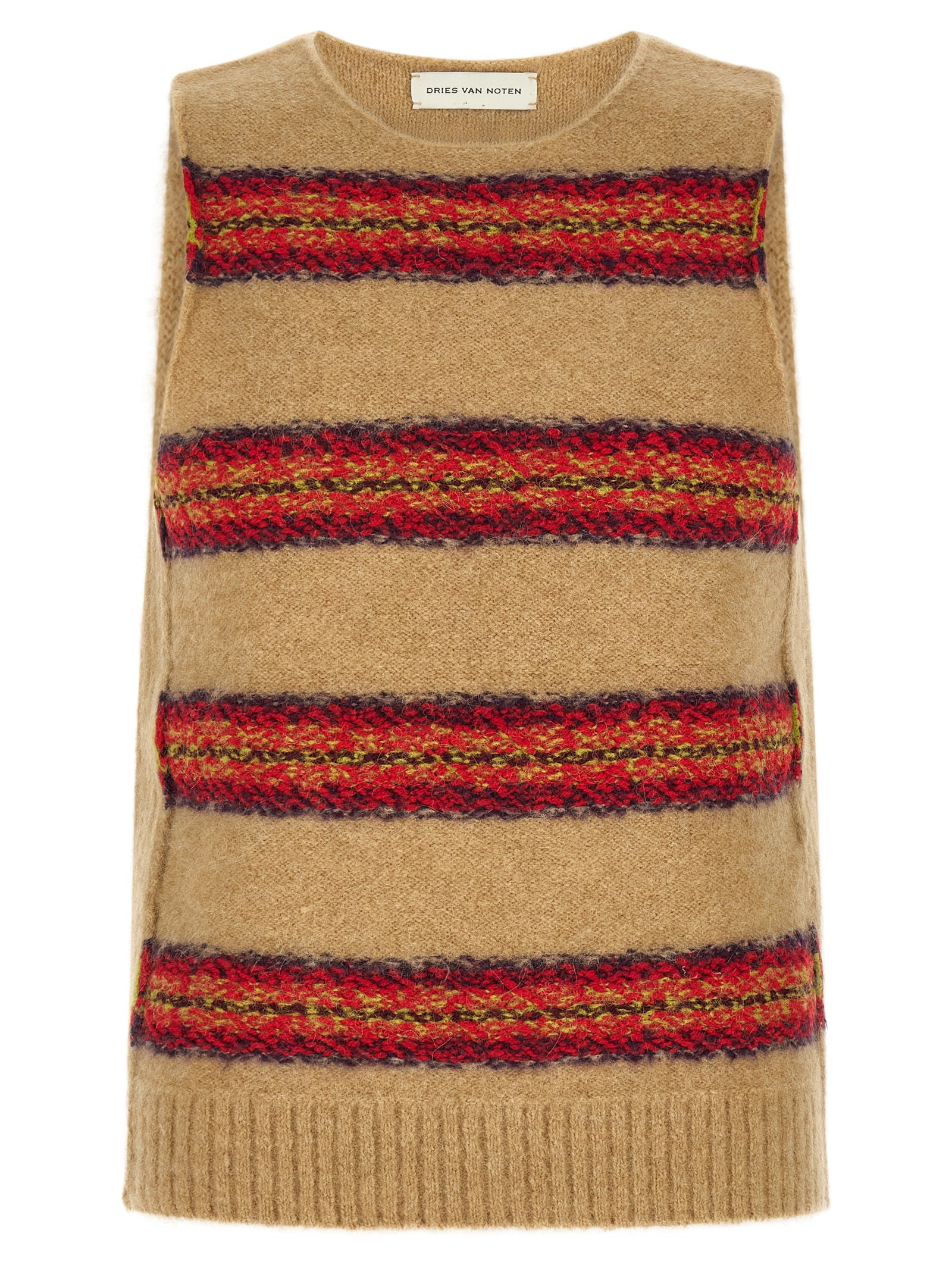 Dries Van Noten Beige Wool Sleeveles Sweater