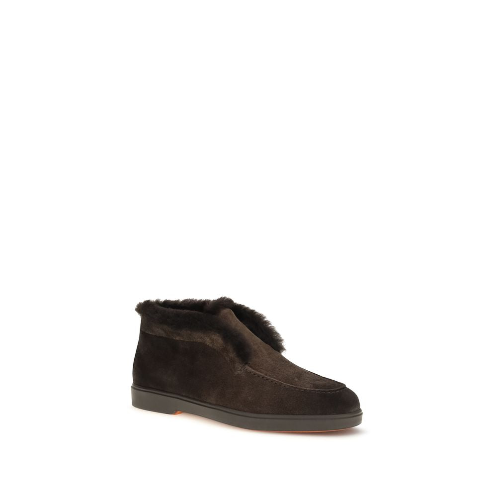 Santoni Brown Calf Leather Bos Taurus Ankle Boots