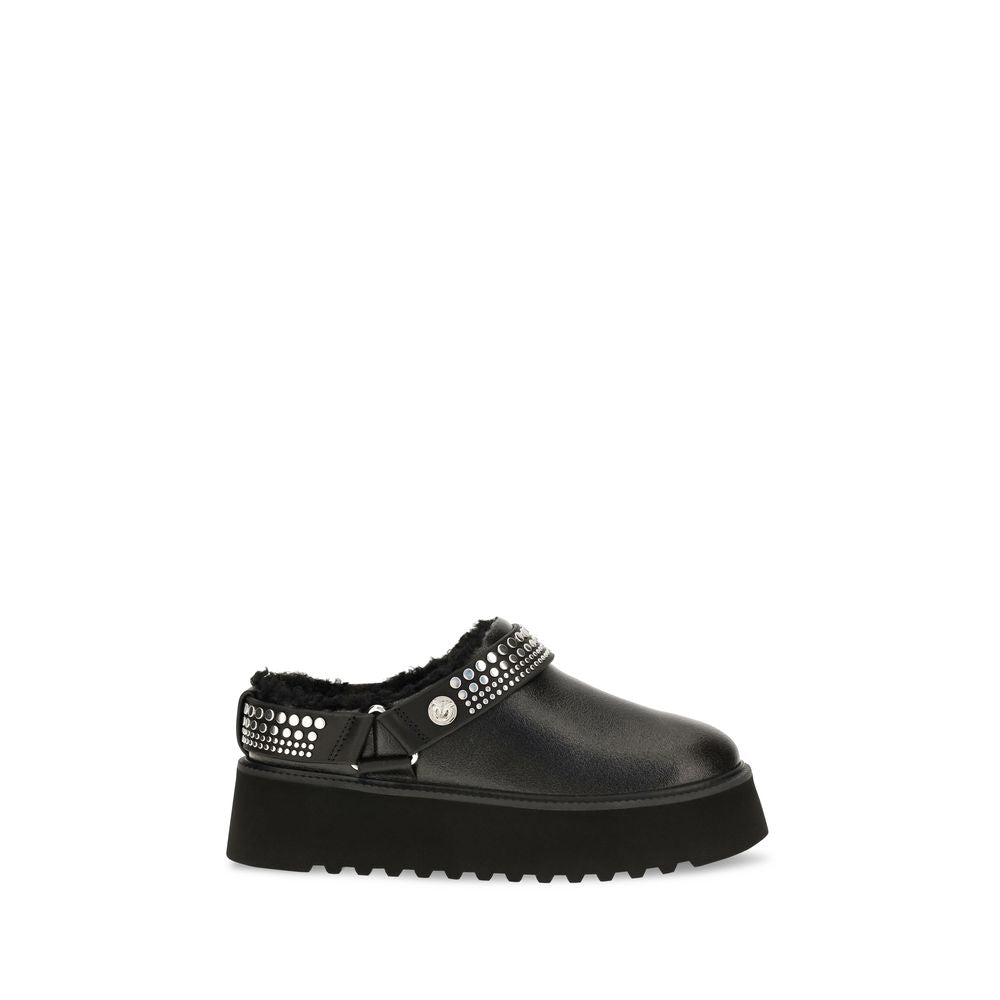 PINKO Black Calf Leather Bos Taurus Clogs