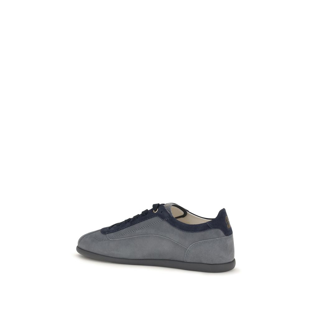 Brunello Cucinelli Gray Calf Leather Bos Taurus Low Top Sneakers