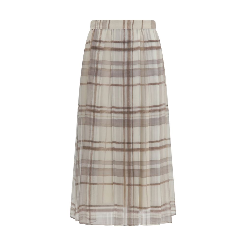 Brunello Cucinelli Beige Silk Midi Skirt