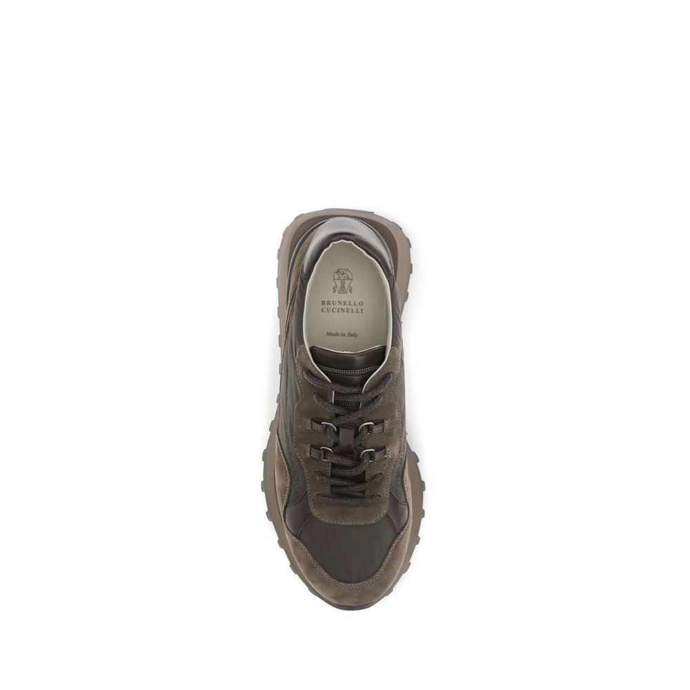 Brunello Cucinelli Brown Calf Leather Bos Taurus Athletic Sneakers