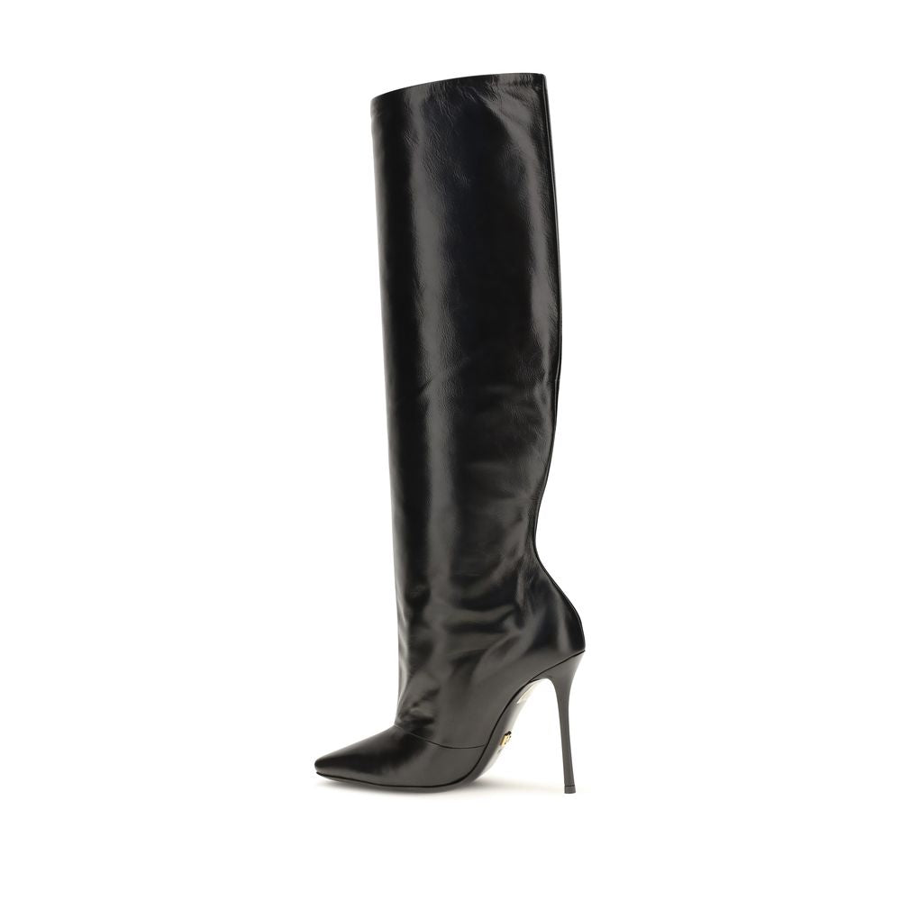 Dolce & Gabbana Black Calf Leather Bos Taurus High Heel Boots