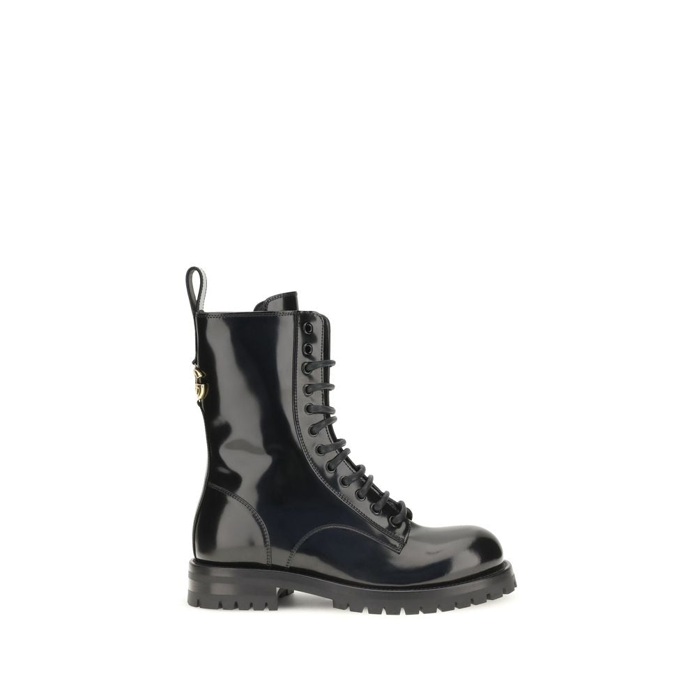 Dolce & Gabbana Black Calf Leather Bos Taurus Lace-Up Boots